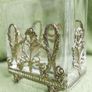 Antique Sterling Silver Handcrafted Square Container With Leaf Applique (glass Slightly Chipped) Image 6