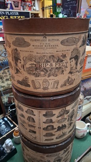 19th Century Chip and Felt designer hat boxes