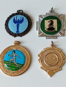 Collection Of Vintage 1970s Sports Memorabillia Medals Chess Swimming Athletics And A French Medal