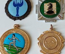 Collection Of Vintage 1970s Sports Memorabillia Medals Chess Swimming Athletics And A French Medal