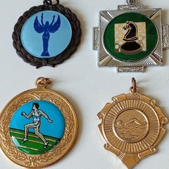 Collection Of Vintage 1970s Sports Memorabillia Medals Chess Swimming Athletics And A French Medal