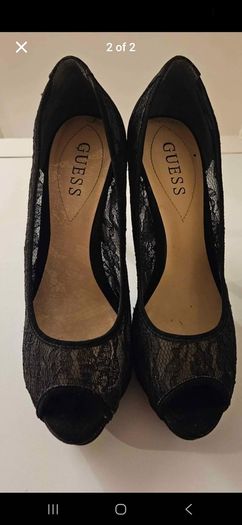 Guess black lace peep toe high heels