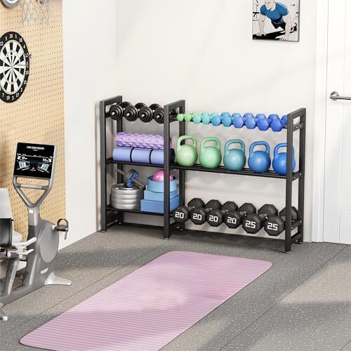 Dumbbell Rack 3-Tier 50 Inch Metal Weight Stand Holder Adjustable Spacing Dumbbell Storage For Home Gym Storage (Rack Only)