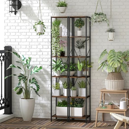 2-Pack 6-Tier Bookshelf, Steel Frame, for Living Room, Office, Bedroom, Rustic Brown