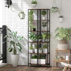 2-Pack 6-Tier Bookshelf, Steel Frame, for Living Room, Office, Bedroom, Rustic Brown