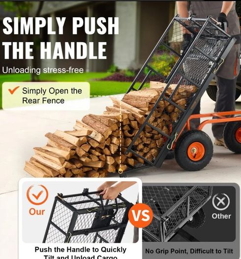 Heavy Duty Garden Dump Cart 399kg Metal Utility Wagon with Dump Function