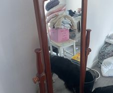 Standing wooden mirror