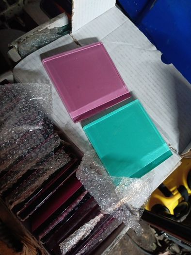 green / pink coloured glass tiles