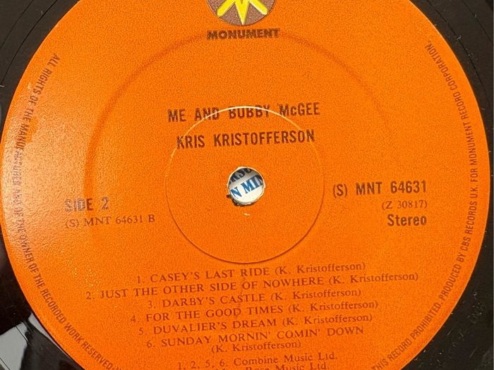 Kris Kristofferson - Me and Bobby McGee. UK 1971 first pressing. Great condition. Bargain!