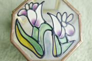 Vintage Hexagon Brass and glass-stained glass lid trinket box