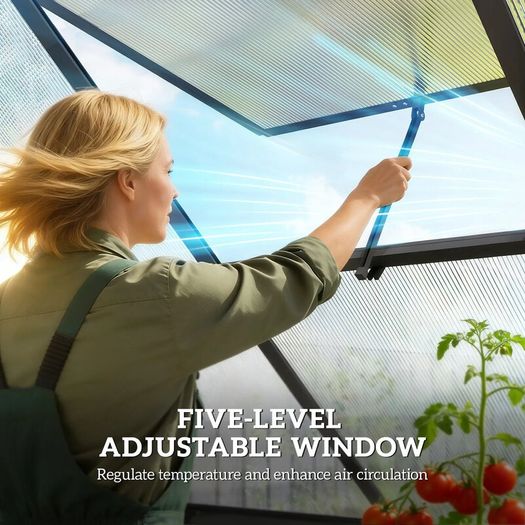 Polycarbonate Greenhouse with Swing Door and Adjustable Window 6 x 6.5ft