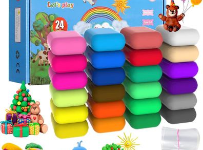 Air Dry Clay Kit, 24 Colors Modeling Clay for Kids,with free tools and Manuals,Wonderful Air Hardening Clay,Educational Creative Gift for Kids.