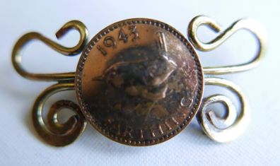 Vintage Twisted brass and Copper Foreign Coin Pin