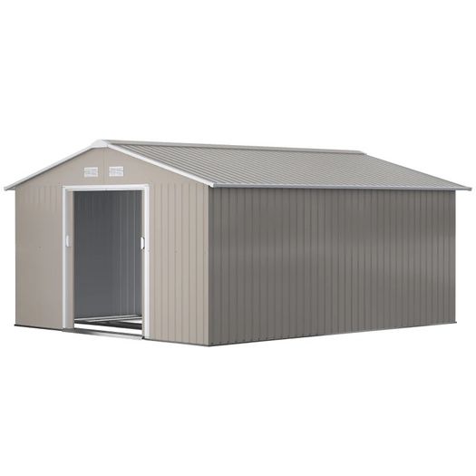 NEW SALE | 13 x 11ft Garden Metal Storage Shed Outdoor Storage Shed with Foundation Ventilation & Doors, Light Grey