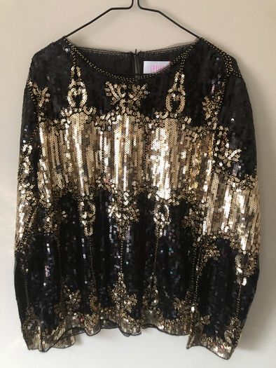 BNWT Savida black gold sequin blouse size small