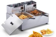 Commercial Electric Deep Fryer, 24L Large Capacity Electric Countertop Fryer with Dual Removable Basket, 5000W Stainless Steel Dual Deep Fryer for Kitchen, Restaurant and Commercial Use, Silver