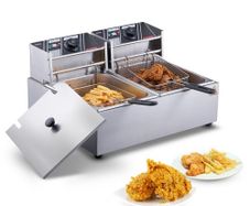 Commercial Electric Deep Fryer, 24L Large Capacity Electric Countertop Fryer with Dual Removable Basket, 5000W Stainless Steel Dual Deep Fryer for Kitchen, Restaurant and Commercial Use, Silver