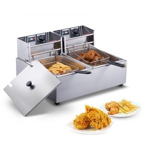 Commercial Electric Deep Fryer, 24L Large Capacity Electric Countertop Fryer with Dual Removable Basket, 5000W Stainless Steel Dual Deep Fryer for Kitchen, Restaurant and Commercial Use, Silver