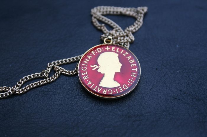 Vintage 1964 Threepenny - Enamelled Coin Necklace