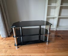 Mahara Glass Corner TV Stand - Black Glass TV Unit With Shelves