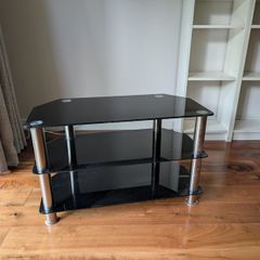 Mahara Glass Corner TV Stand - Black Glass TV Unit With Shelves