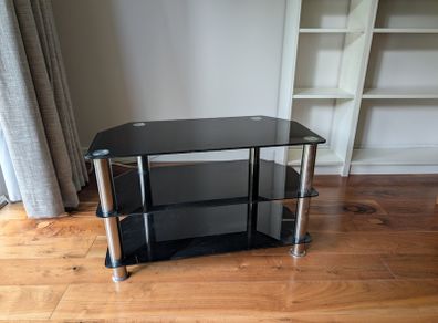 Mahara Glass Corner TV Stand - Black Glass TV Unit With Shelves