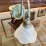 Vintage Lustrarte Brass Wall Sconce Goose Neck Pendulum Shade Holder Finished in Antique Verdigris Image 2