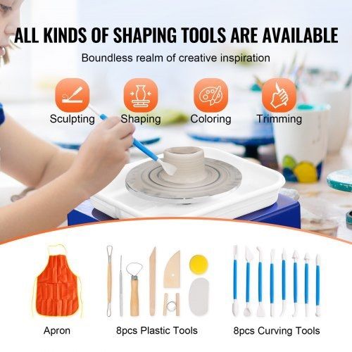 Pottery Wheel Mini Ceramic Wheel Sculpting Tools Apron Two Turntables 30W (FREE SHIPPING)