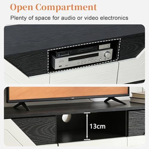 TV Lowboard Standing 120 cm, TV Cabinet with 2 Doors, TV Board for TVs up to 50 Inches, TV Cabinet with Drawer and Open Compartment for Living Room and Bedroom, Black and White