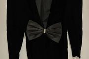 Vintage Black Velvet Evening Dress with Oversized Bow 80s Cocktail Dress