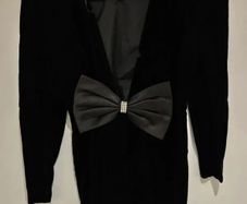 Vintage Black Velvet Evening Dress with Oversized Bow 80s Cocktail Dress