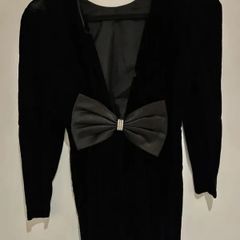 Vintage Black Velvet Evening Dress with Oversized Bow 80s Cocktail Dress