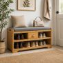 Bamboo Shoe Storage Bench with Cushion Seat Drawer and Shelves Entryway Bench Image 2