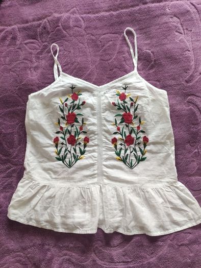 FF Tesco White Embroidered Floral Cotton Cami Top Peplum Hem