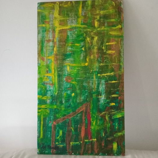 Retro French Abstract Oil on Panel Painting