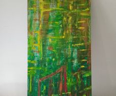 Retro French Abstract Oil on Panel Painting