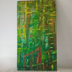 Retro French Abstract Oil on Panel Painting