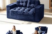 Sofa Bed, Loveseat Sofa Convertable with 2 Pillows, 2 in 1 Comfy Corduroy Sofa 2 Seater, Floor Lounger Pull Out Sleeping Area 101x196CM, 15cm Thincken Foam