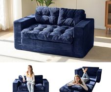 Sofa Bed, Loveseat Sofa Convertable with 2 Pillows, 2 in 1 Comfy Corduroy Sofa 2 Seater, Floor Lounger Pull Out Sleeping Area 101x196CM, 15cm Thincken Foam