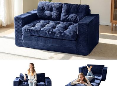 Sofa Bed, Loveseat Sofa Convertable with 2 Pillows, 2 in 1 Comfy Corduroy Sofa 2 Seater, Floor Lounger Pull Out Sleeping Area 101x196CM, 15cm Thincken Foam