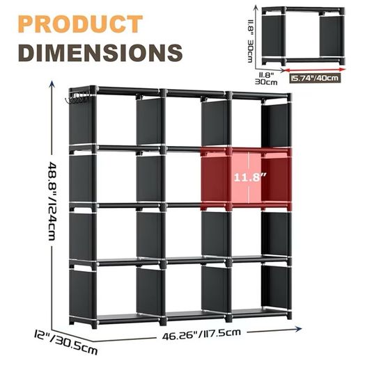 12 Cube Storage Unit Book shelf,DIY Bookcase, Multi-Use Open Storage Shelves for Bedroom, Living Room,Office,Closet, Black Cubicle Rack