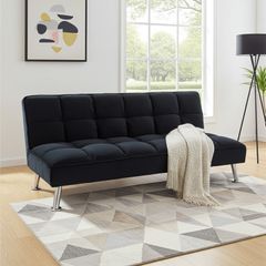 Black Folding 3 Seater Fabric Sofa Bed