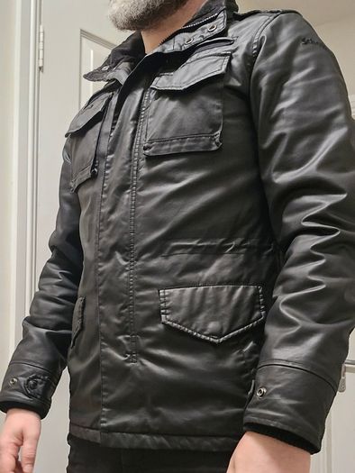 Schott NYC Grant M85-237-04 Black Waxed Parka / Field Jacket Mens
