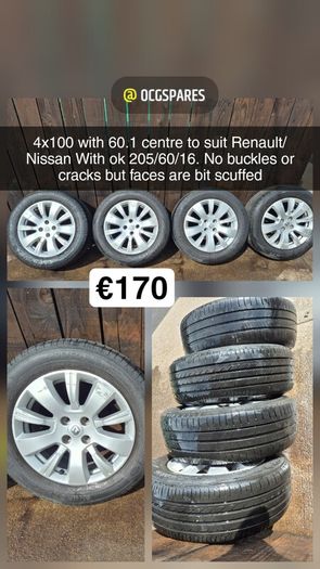 Sets & Singles of 4x100 alloys, wheels 14" 15" 16" to 17" From 50e to Suit Toyota Hyundai Kia Suzuki @ OCG Spares