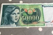 Old Yugoslavia Banknote 50,000 Dinara