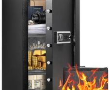 Single Door 4.0 cu.ft Safe Box with Key Lock, Password & Fingerprint, Safe Lock Box with Fireproof Bag, Key Rack, LED Light