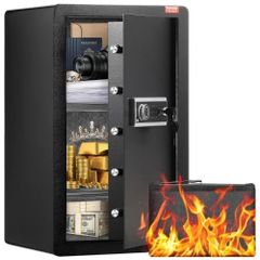 Single Door 4.0 cu.ft Safe Box with Key Lock, Password & Fingerprint, Safe Lock Box with Fireproof Bag, Key Rack, LED Light