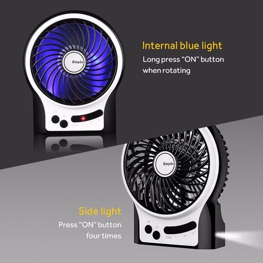 Battery Fan, Rechargeable Desk Fan Portable Handheld Personal Mini USB fan Battery, 3 Speeds Internal and Side Light,Cooling for Traveling,Fishing,Camping (FREE POSTAGE)