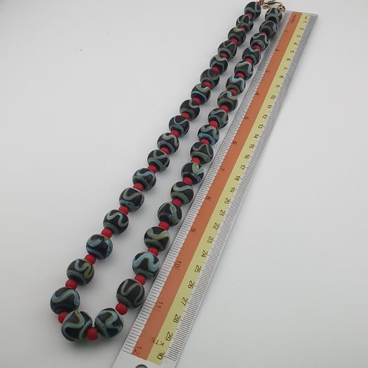 Antique Venetian Style Zigzag Pattern & Venetian WhiteHeart Glass Beads Necklace