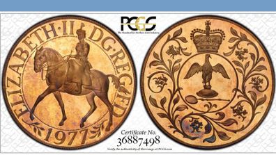 Great Britain 1977 Crown Silver Jubilee PCGS MS65 Stunning Toning!